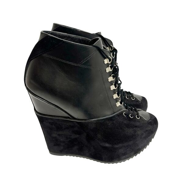 YVES SAINT LAURENT BLACK LACE UP LEATHER SUEDE PLATFORM WOMEN BOOTS SIZE 39 - Picture 2 of 8